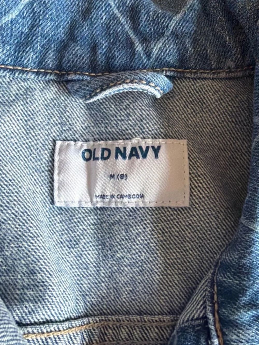 Old Navy Blue Denim Jacket with White Heart Print